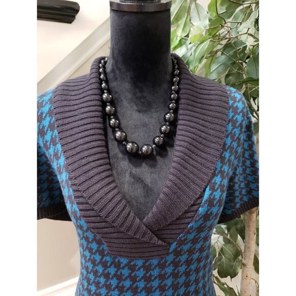 Style & Co. Women's Blue Knit Houndstooth Short Sleeve V Neck Sweater Dress XL - Picture 2 of 15